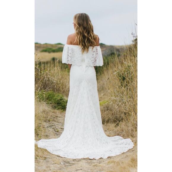 Daughters of Simone Dress Medium Winnie Maxi Ivory Boho Lace Bridal Wedding Gown - Picture 3 of 11